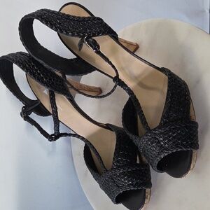 Daniblack Black Woven Cork Heels Size 8.5